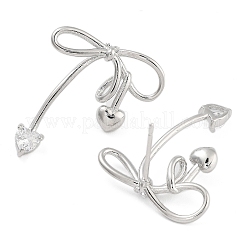Heart Bowknot Brass Pave Clear Cubic Zirconia Stud Earrings for Women&nbsp;EJEW-S216-02A-P
