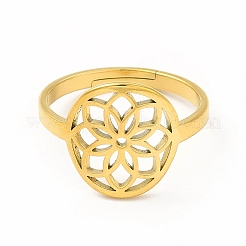 Ion Plating(IP) 304 Stainless Steel Flower Adjustable Ring for Women&nbsp;RJEW-B027-19G