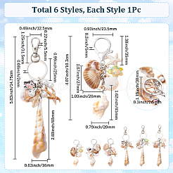 6Pcs 6 Styles Opaque Acrylic Imitation Shell & Synthetic Turquoise Keychains&nbsp;KEYC-SP0001-57