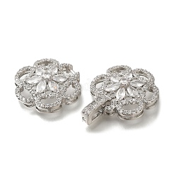 Rack Plating Flower Brass Micro Pave Clear Cubic Zirconia Fold Over Clasps&nbsp;KK-H512-05P