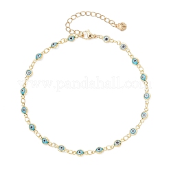 Handmade Evil Eye Lampwork Brass Link Chain Anklets for Women&nbsp;AJEW-AN00715-03