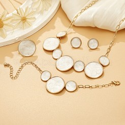 Alloy White Enamel Link Bracelets & Stud Earrings & Pendant Necklaces & Rings Sets&nbsp;FS-WG9902A-01
