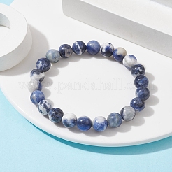 Natural Sodalite Round Beaded Stretch Bracelets&nbsp;BJEW-TA00431