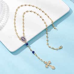 Brass Heart Link Rosary Bead Necklaces&nbsp;NJEW-JN05627