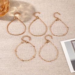 5Pcs 5 Styles Alloy Box Chain & Figaro Chain & Heart Link Chain & Ball Chain & Cable Chain Bracelets for Women&nbsp;WG8BA68-02