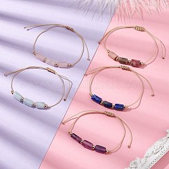 Natural Mixed Gemstone Colunm Braided Bead Bracelet&nbsp;BJEW-JB09761