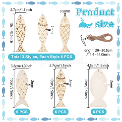 36Pcs 6 Styles Unfinished Wood Pendant Decorations&nbsp;WOOD-PH0003-82
