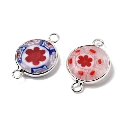 Handmade Millefiori Lampwork Flat Round Connector Charms&nbsp;LAMP-D002-02A-S
