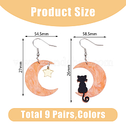 9 Sets 9 Colors Moon & Star & Cat Resin Asymmetrical Earrings&nbsp;EJEW-FI0002-35