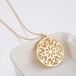 304 Stainless Steel Ring with Flower Cutout Pendant Necklaces for Women&nbsp;WG3BF47-01