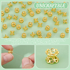 60Pcs Rack Plating Flower Brass Beads&nbsp;FIND-UN0016-26