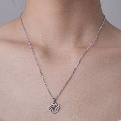 Non-Tarnish 201 Stainless Steel Hollow Shell Pendant Necklace&nbsp;NJEW-OY001-50