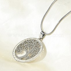201 Stainless Steel Crystal Rhinestone Tree of Life Pendant Necklaces for Women&nbsp;NJEW-P327-03P