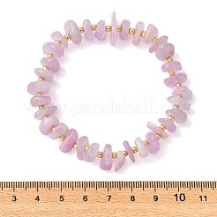 Natural Kunzite Chips & Brass Beaded Stretch Bracelets for Women&nbsp;BJEW-JB14005