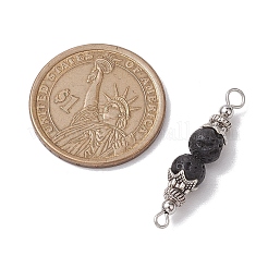 Natural Lava Rock Round Beaded Connector Charms&nbsp;PALLOY-JF02715