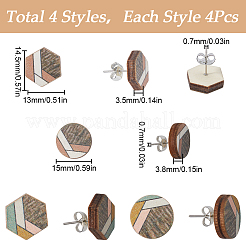 4 Pairs 2 Style Natural Wood Geometry Boho Stud Earrings with Steel Iron Pins&nbsp;EJEW-SC0001-48