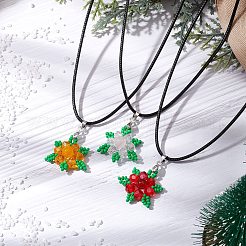 3Pcs 3 Styles Natural Carnelian(Dyed & Heated) & Dyed Malaysia Jade & Rose Quartz & Glass Snowflake Pendant Necklaces&nbsp;NJEW-JN05054