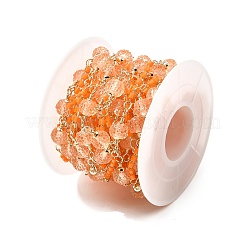 Brass Hexagonal Column Glass Seaded Beaded & Resin Round Beaded Link Chains&nbsp;CHC-G026-01B