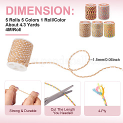 5 Rolls 5 Colors 4-Ply Polycotton Cord with Metallic Thread&nbsp;OCOR-TA0003-07