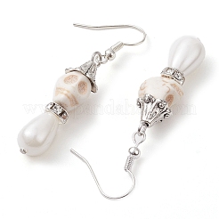 Synthetic Turquoise and Shell Pearl Skull Dangle Earring&nbsp;EJEW-TA00447