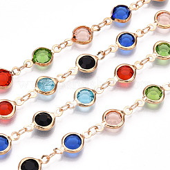 Flat Round Handmade Brass Glass Link Chains&nbsp;CHC-TAC0009-06KCG