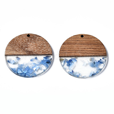 Transparent Resin & Walnut Wood Pendants&nbsp;X-RESI-T035-24-A02-1