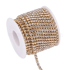 Brass Rhinestone Strass Chains, with Spool, Rhinestone Cup Chains, Raw(Unplated), Nickel Free, Crystal, 3.5mm, about 10yards/roll