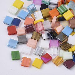 2-Hole Glass Seed Beads, Mixed Style, Square, Mixed Color, 5x4.5~5.5x2~2.5mm, Hole: 0.5~0.8mm