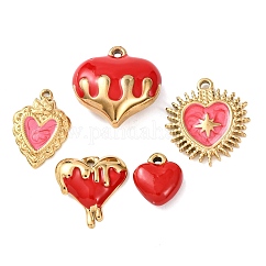 5Pcs 304 Stainless Steel Enamel Pendants, Ion Plating(IP), Heart Charms, Real 18K Gold Plated, 13~22x11~20.5x2~9mm, Hole: 1.4~1.8mm