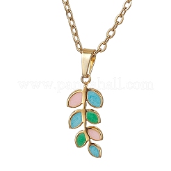 Leaf 304 Stainless Steel Enamel Pendant Cable Chain Necklaces for Women&nbsp;NJEW-JN05139