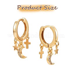 Clear Cubic Zirconia Moon Star Cross Dangle Hoop Earrings&nbsp;JE916A