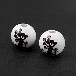 Halloween Printed Natural Wood European Beads&nbsp;WOOD-C014-01C