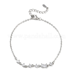 Brass Micro Pave Clear Cubic Zirconia Link Bracelets&nbsp;BJEW-E114-01C-P