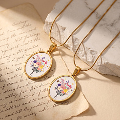 Flower Printed 304 Stainless Steel Geometric Pendant Necklaces for Women&nbsp;WG37CA3-06