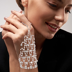 2Pcs 2 Colors Crystal Rhinestone Chain Tassel Ring Bracelets Set&nbsp;BJEW-AN0001-19