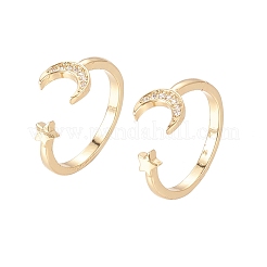 Brass Micro Pave Clear Cubic Zirconia Cuff Rings&nbsp;X-RJEW-F101-02G