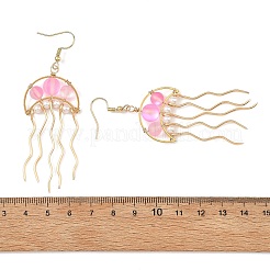 Ocean 304 Stainless Steel Wire Wrapped Synthetic Moonstone Jellyfish Dangle Earrings&nbsp;EJEW-JE07534-02
