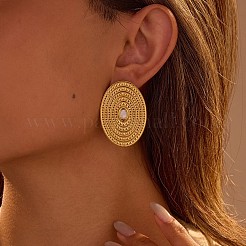 Textured Oval 304 Stainless Steel Stud Earrings&nbsp;EJEW-F406-03F-G