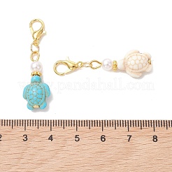 6Pcs 6 Styles Turtle Synthetic Turquoise & ABS Plastic Imitation Pearl Pendant Decoratins&nbsp;HJEW-JM04791