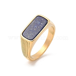 316L Stainless Steel Natural Lapis Lazuli Finger Rings for Women&nbsp;RJEW-U054-02C-03G