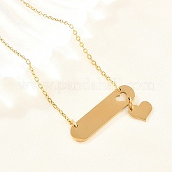 304 Stainless Steel Long Oval with Heart Pendant Necklaces&nbsp;NJEW-H093-10G