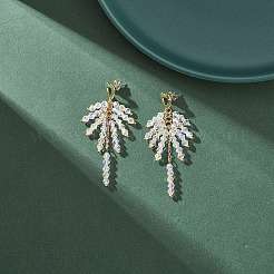 Clear Glass Beaded Tassel Dangle Stud Earrings&nbsp;EJEW-TA00160