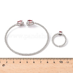 Heart Brass Micro Pave Cubic Zirconia Cuff Bangles & Rings Sets for Women&nbsp;SJEW-R002-05P-05