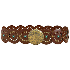 Vintage Alloy & Synthetic Turquoise & PU Leather Disc Coin Waist Belts for Men&nbsp;AJEW-WH0816-102AB