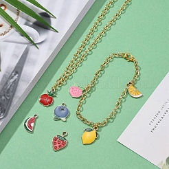 40Pcs 10 Style Fruit Theme Light Gold Plated Alloy Enamel Pendants&nbsp;ENAM-ZZ0001-09