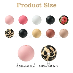 50Pcs 5 Styles Round Silicone Focal Beads&nbsp;SIL-YW0001-34A