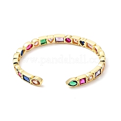 Cubic Zirconia Geometry Open Cuff Bangle&nbsp;BJEW-J165-13-G