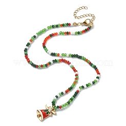Christmas Theme Alloy Enamel Pendant Necklace with Glass Beaded Chains&nbsp;NJEW-JN04338