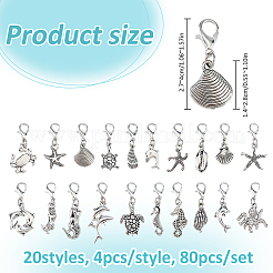80Pcs 20 Styles Ocean Alloy Pendant Decorations&nbsp;HJEW-FH00318