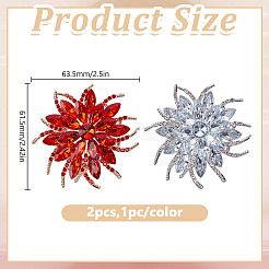 2Pcs 2 Colors Flower Alloy Glass Rhinestone Lapel Pins for Wedding Party&nbsp;JEWB-DR0001-07A